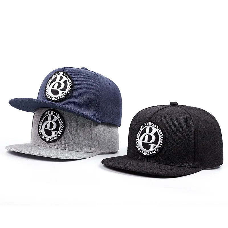 Fashionable men's and women's flat brimmed hats, casual, street style, round logo BG embroidered hip-hop hats, baseball caps