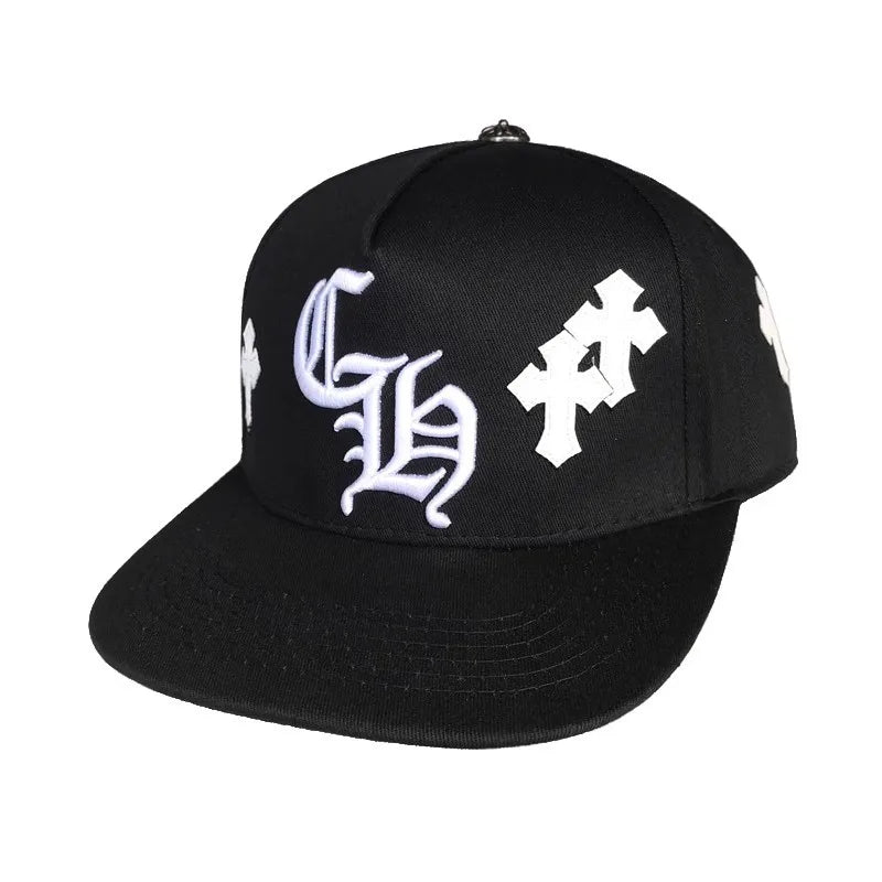 Trendy hip-hop hats, men's white leather crosses, red baseball caps, casual versatile peaked hats