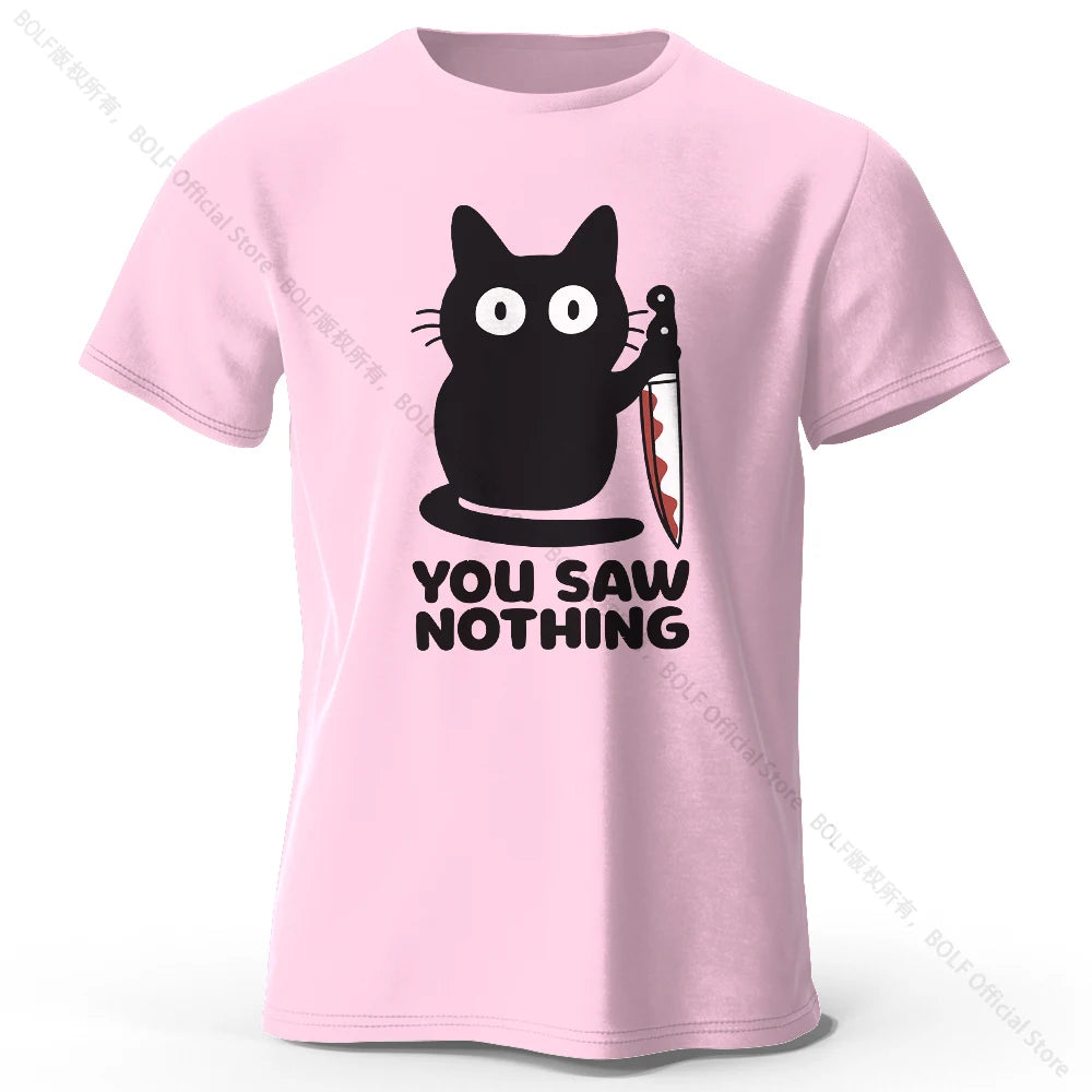Women's Funny Cat Printed Basic Crew Neck 100% Cotton T-Shirt, Breathable Round Neck Short Sleeve Tee Unisex Fit for Men & Women