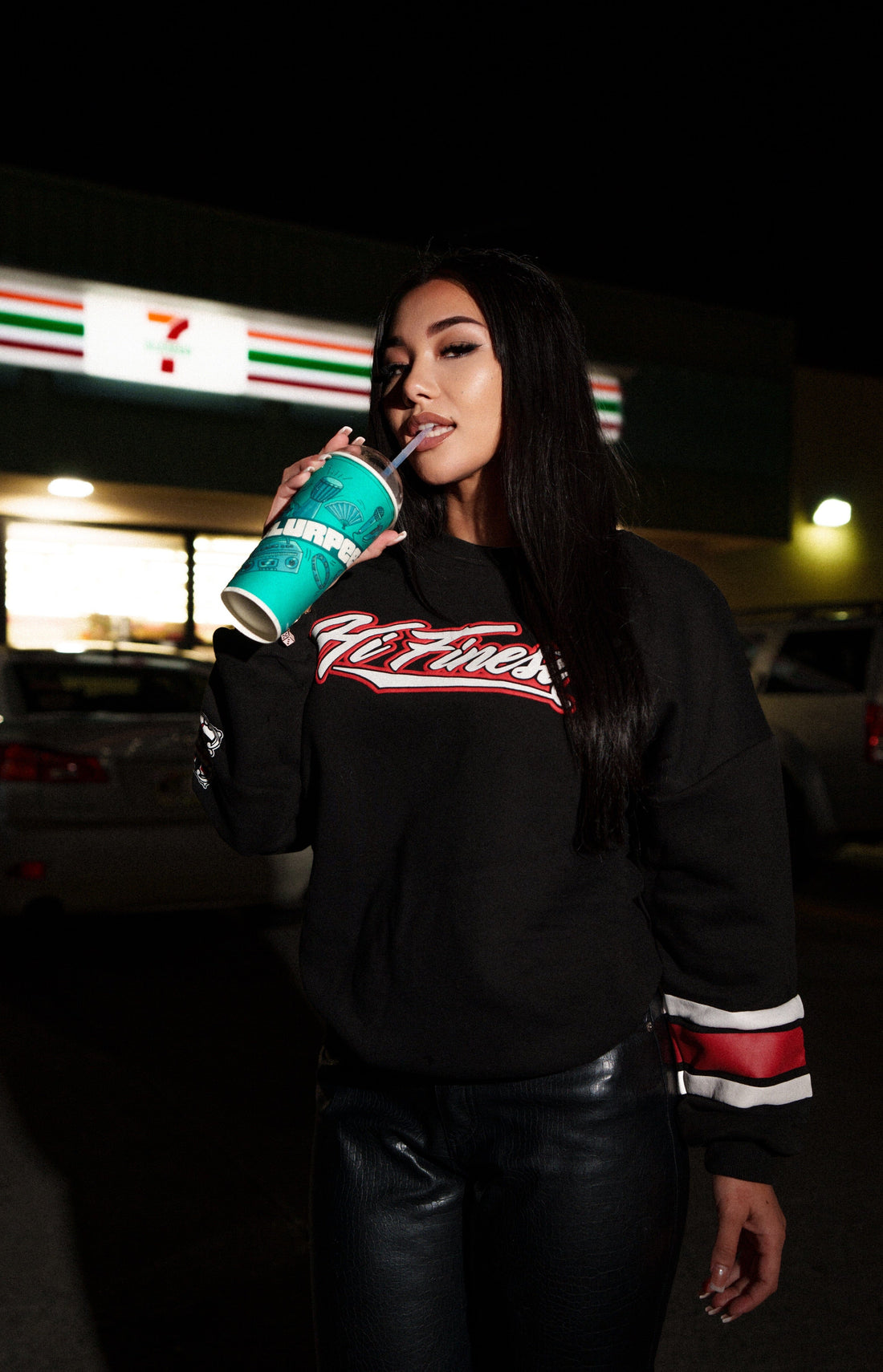 BLACK & RED HI FINEST SCRIPT OVERSIZED SWEATER