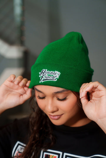 GREEN SCRIPT BEANIE
