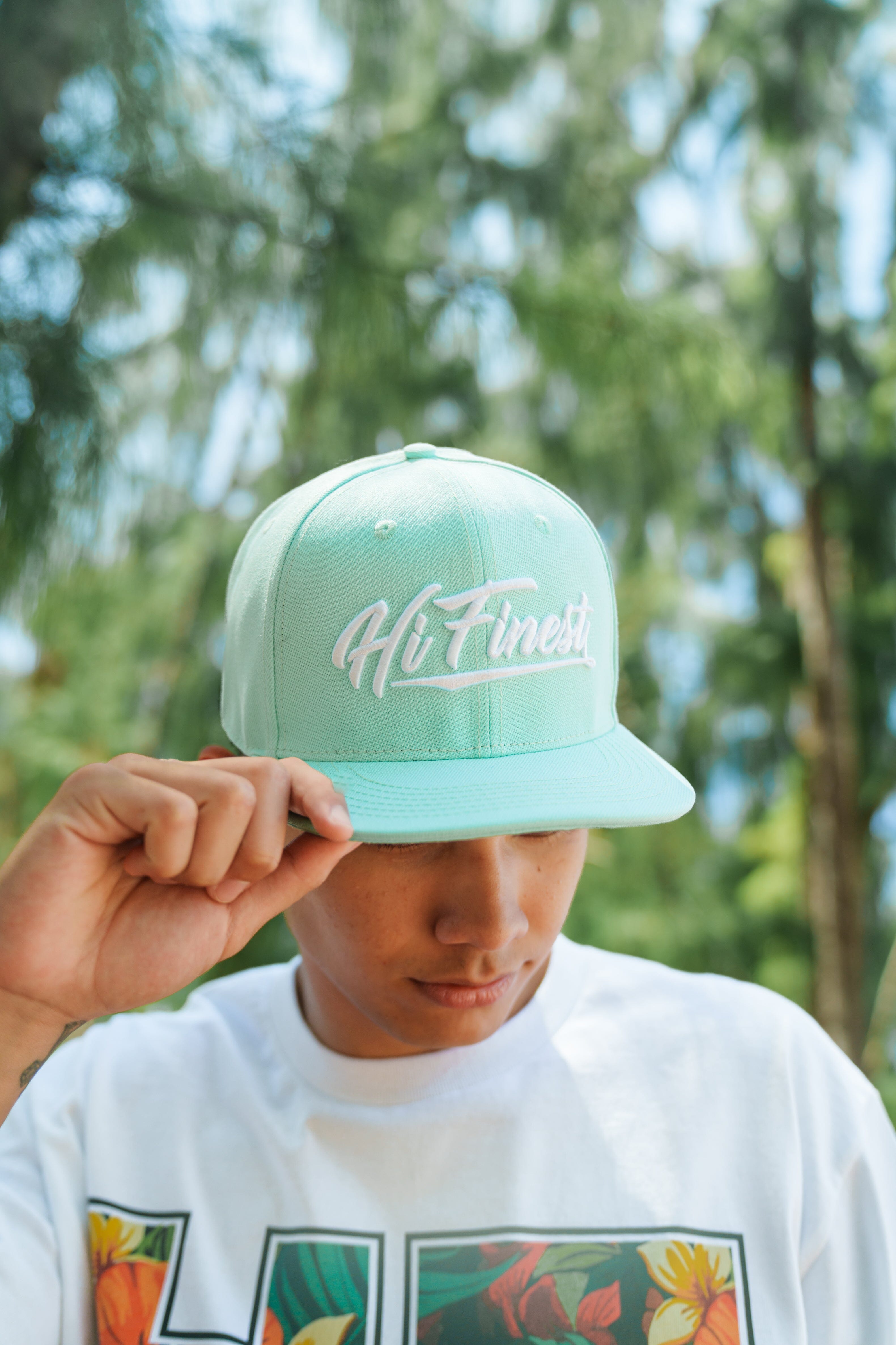TEAL & WHITE SCRIPT HAT