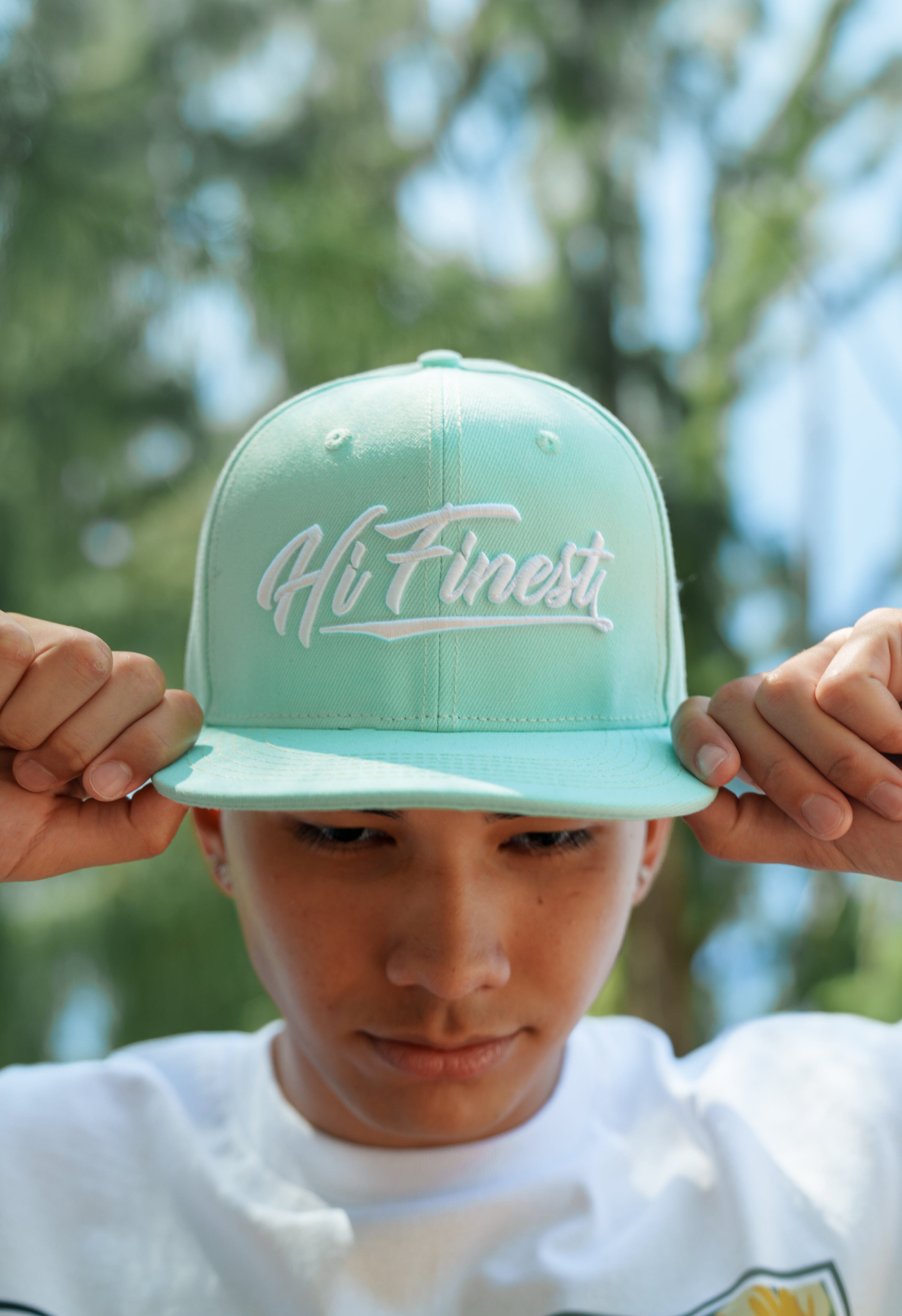 TEAL & WHITE SCRIPT HAT