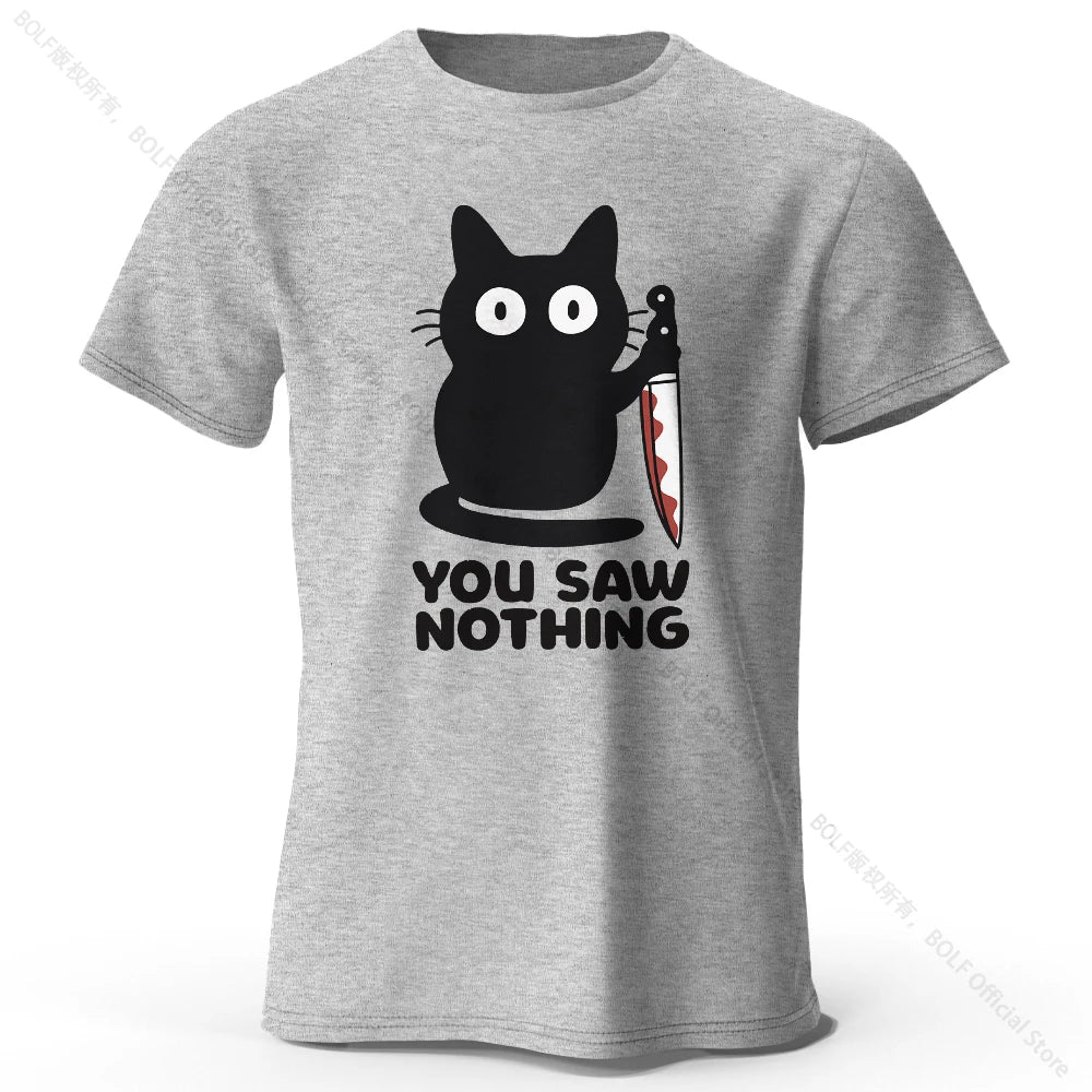 Women's Funny Cat Printed Basic Crew Neck 100% Cotton T-Shirt, Breathable Round Neck Short Sleeve Tee Unisex Fit for Men & Women