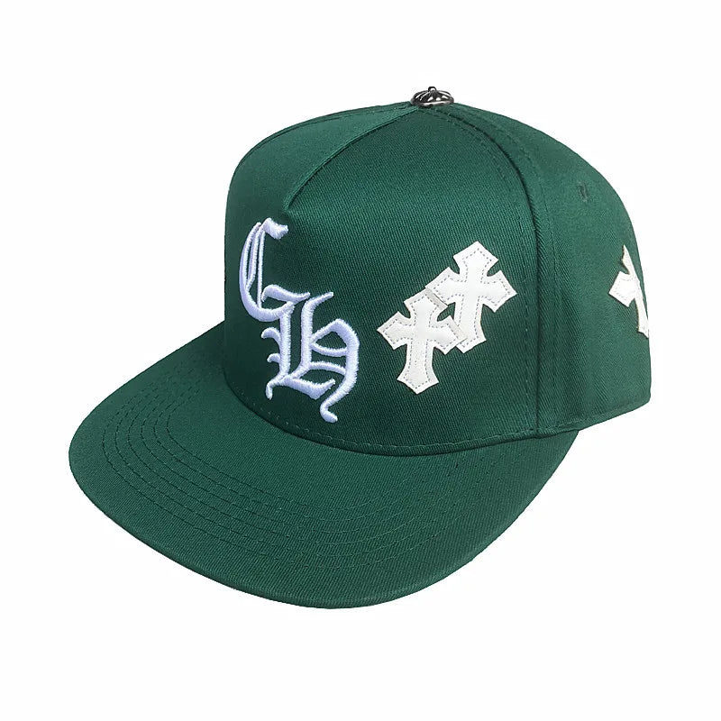 Trendy hip-hop hats, men's white leather crosses, red baseball caps, casual versatile peaked hats