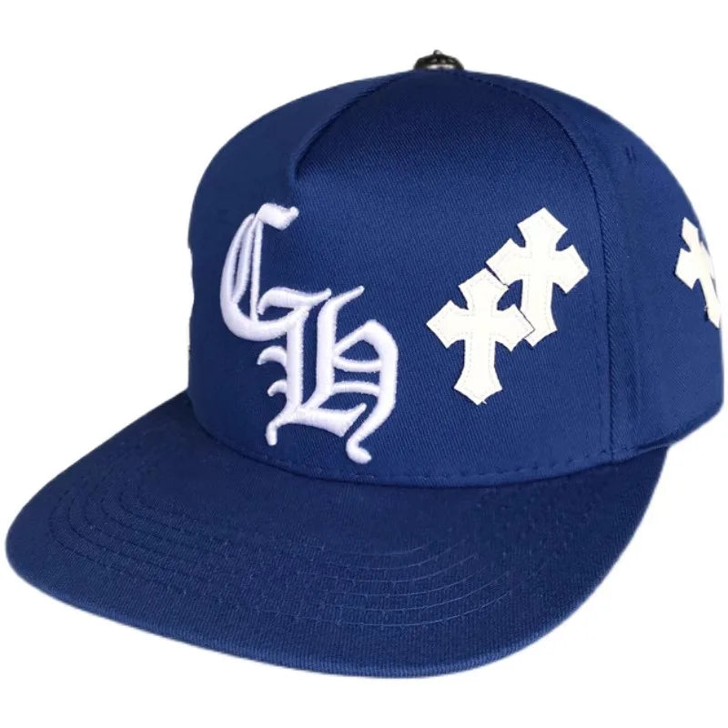 Trendy hip-hop hats, men's white leather crosses, red baseball caps, casual versatile peaked hats