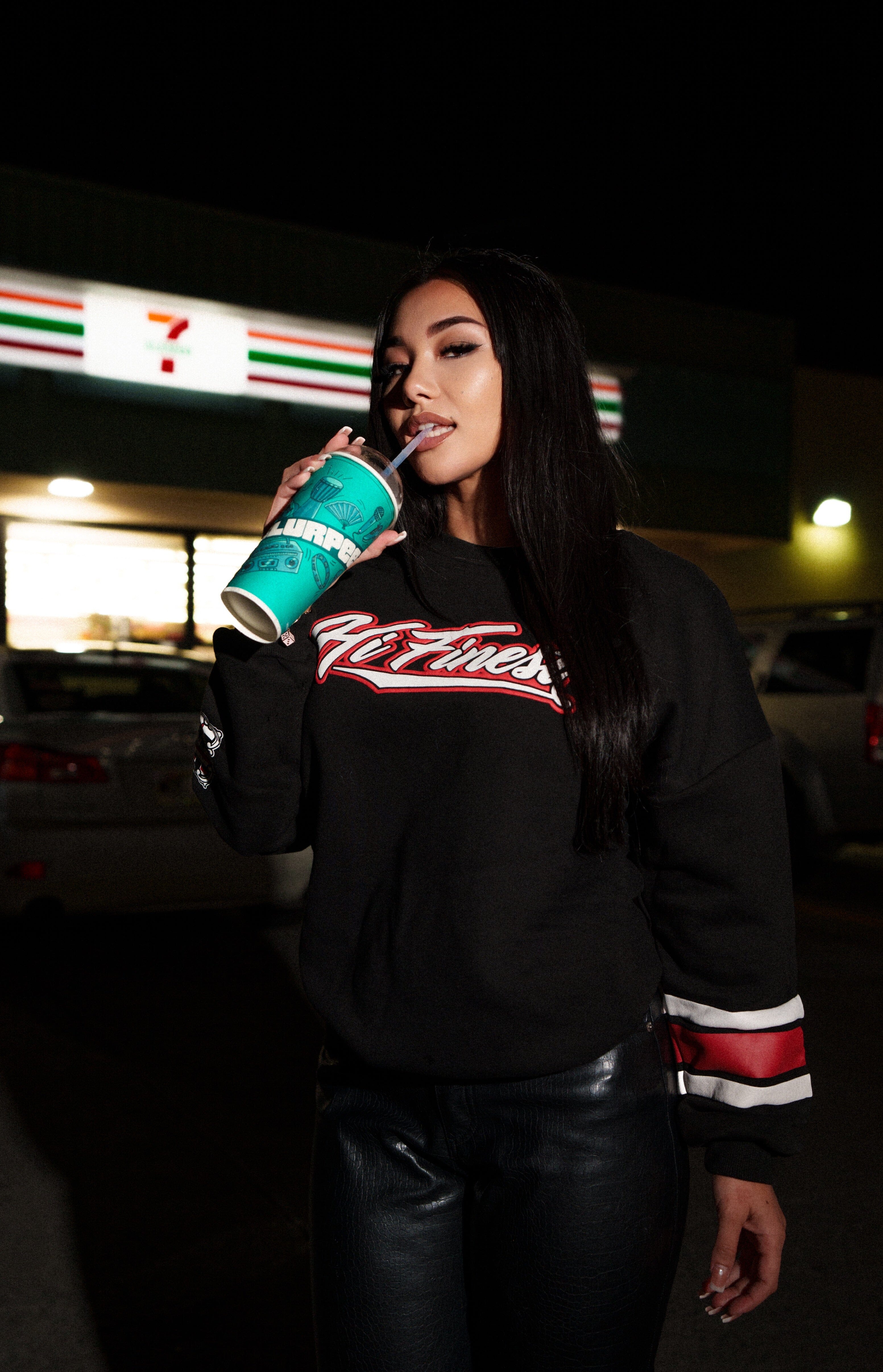 BLACK & RED HI FINEST SCRIPT OVERSIZED SWEATER