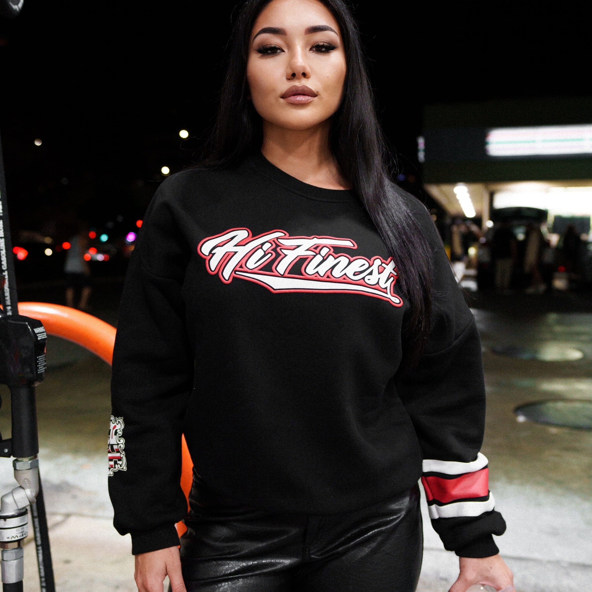 BLACK & RED HI FINEST SCRIPT OVERSIZED SWEATER
