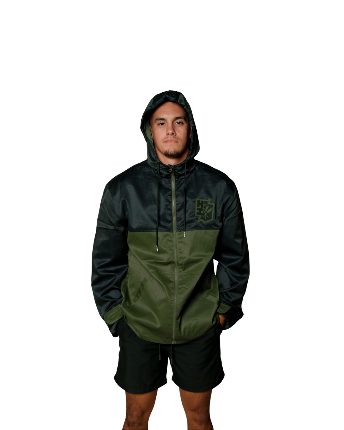 OLIVE COLOR BLOCK MILITARY JACKET