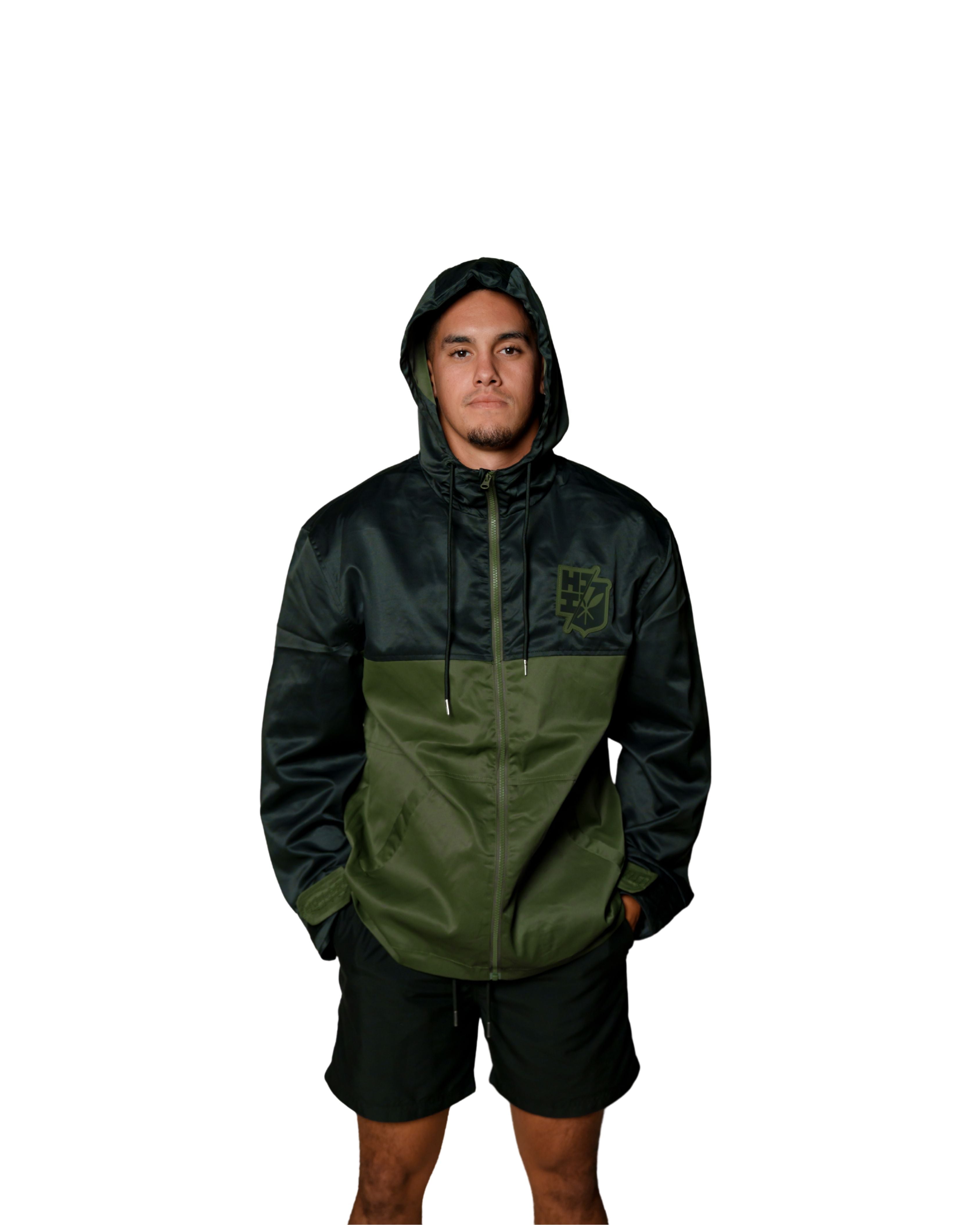 OLIVE COLOR BLOCK MILITARY JACKET