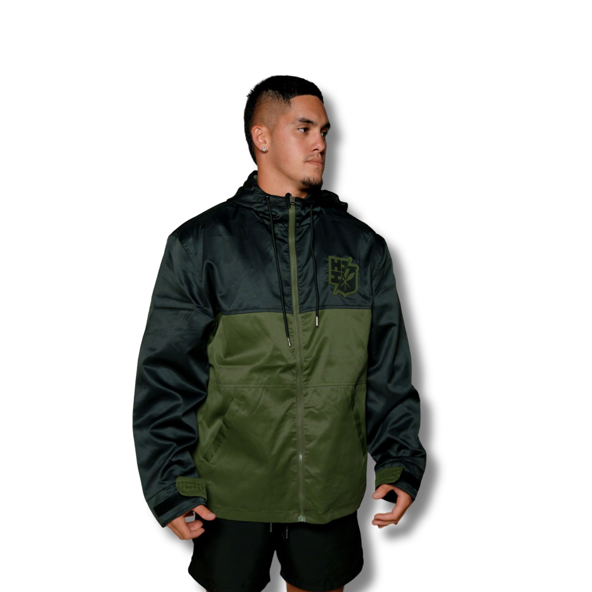 OLIVE COLOR BLOCK MILITARY JACKET