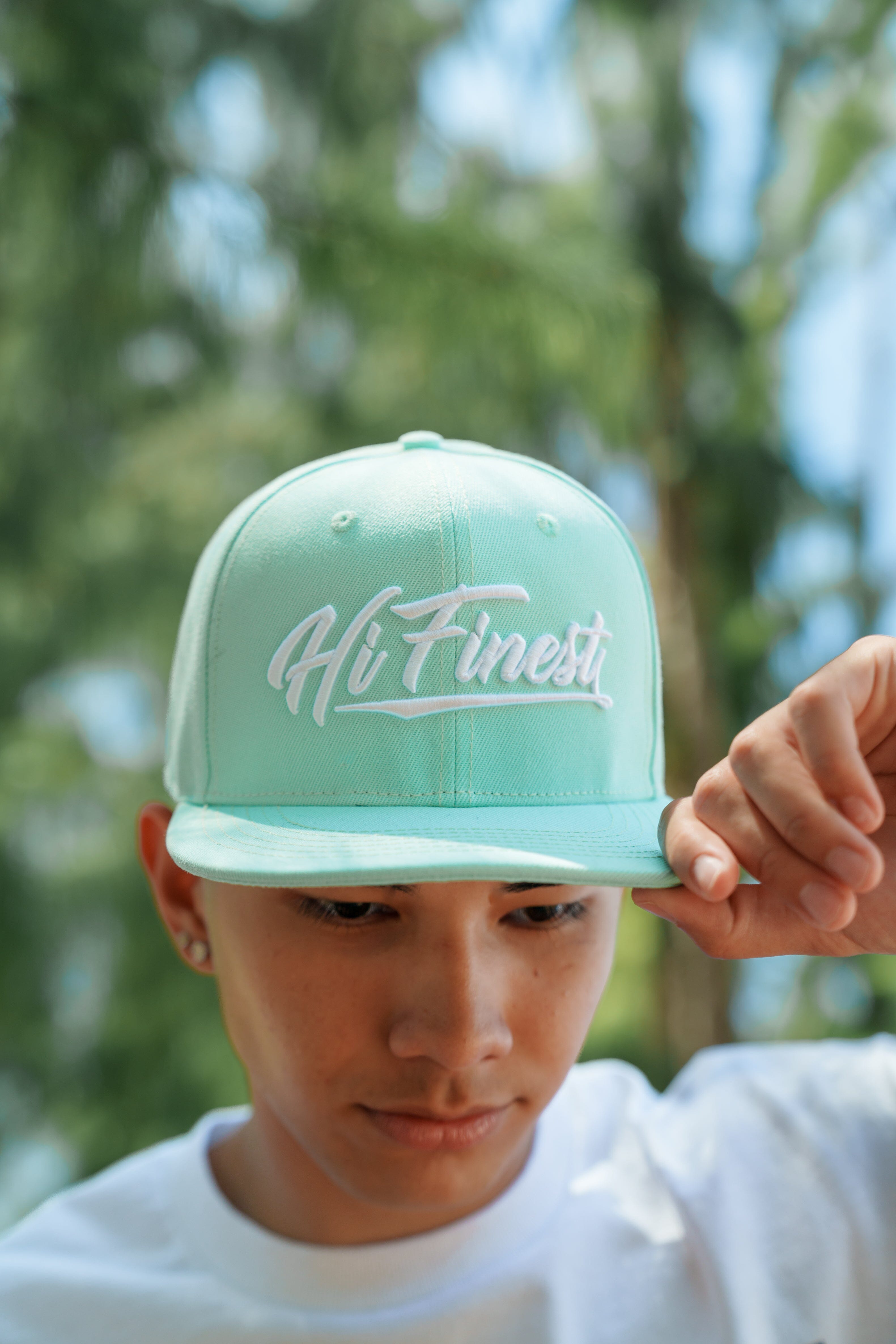 TEAL & WHITE SCRIPT HAT