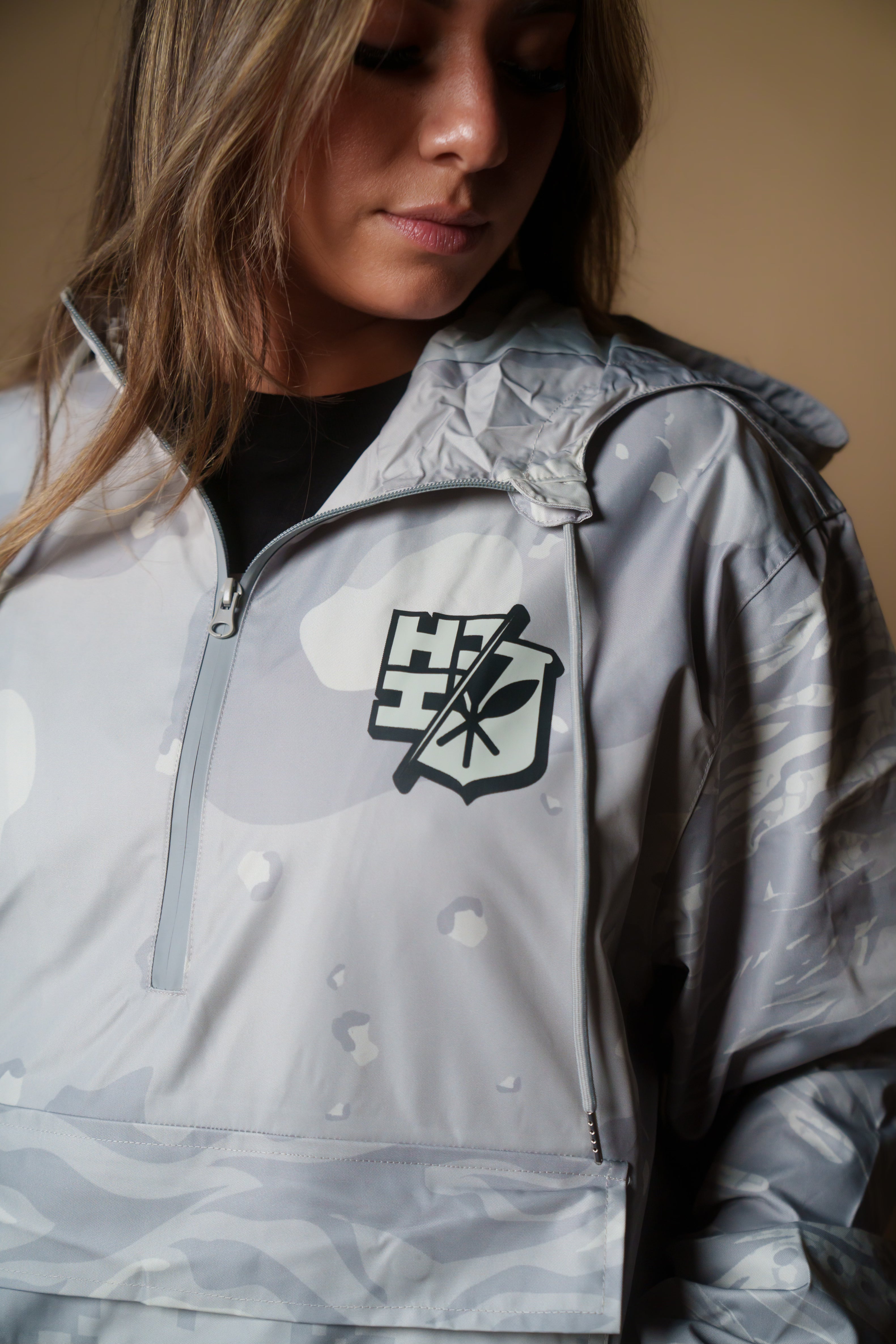 WHITE CAMO COLLAGE RAIN JACKET