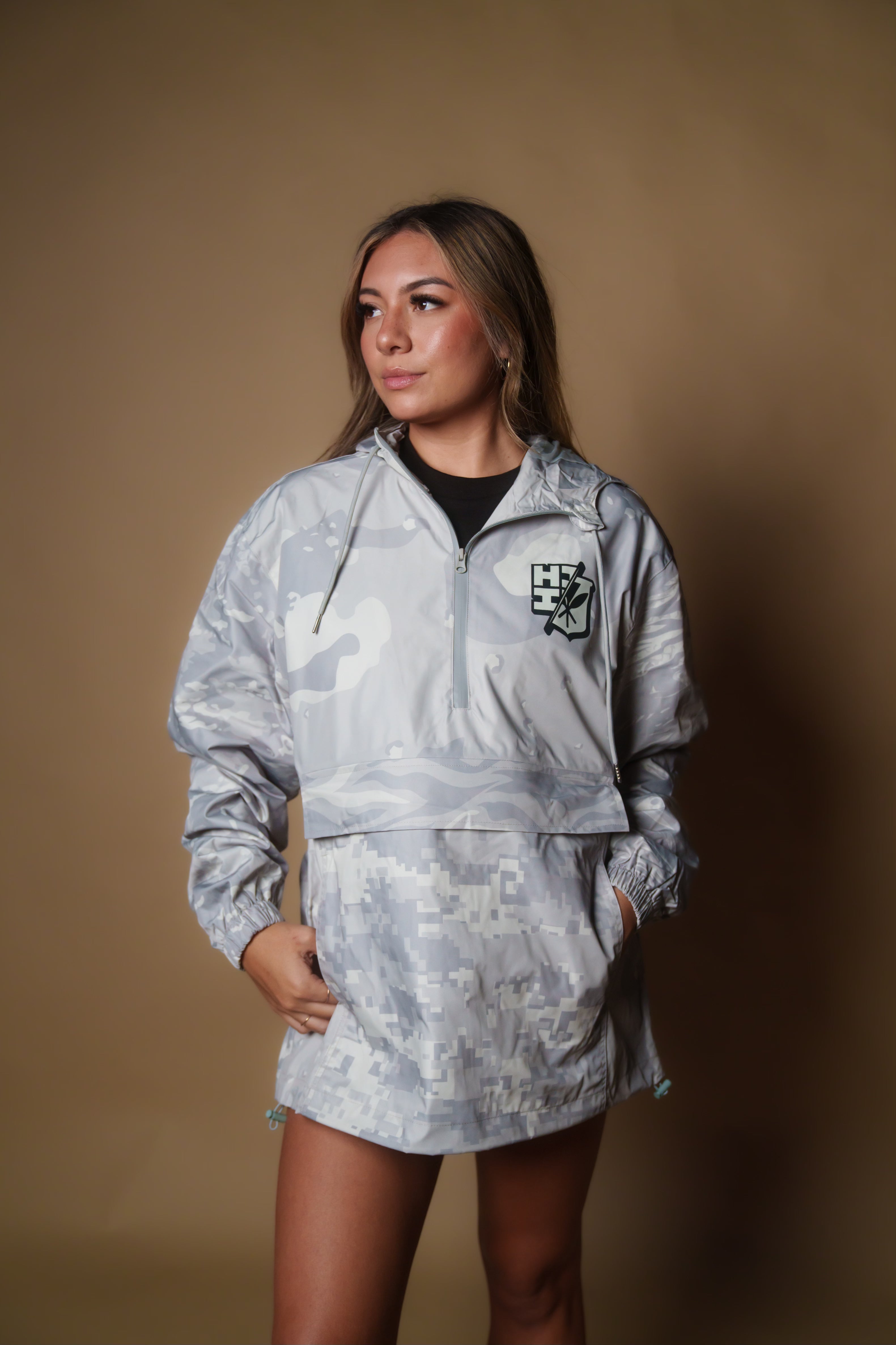 WHITE CAMO COLLAGE RAIN JACKET